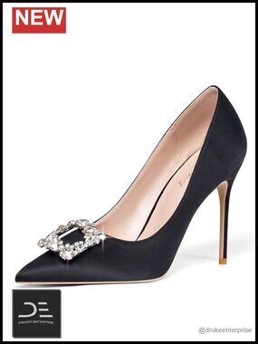 Women Rhinestone Heels High Heels 4 Inch Satin Pumps Stiletto Wedding Shoes